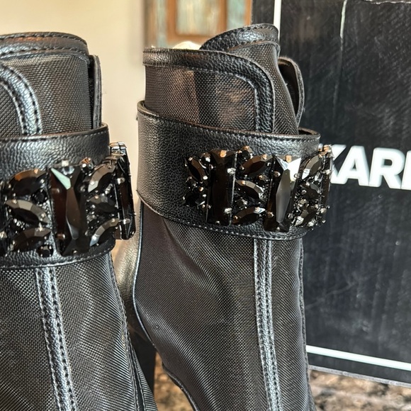 Karl Lagerfeld Black mesh Heeled Boots with Peep-Toe Design NWT 5.5 - Picture 5 of 16